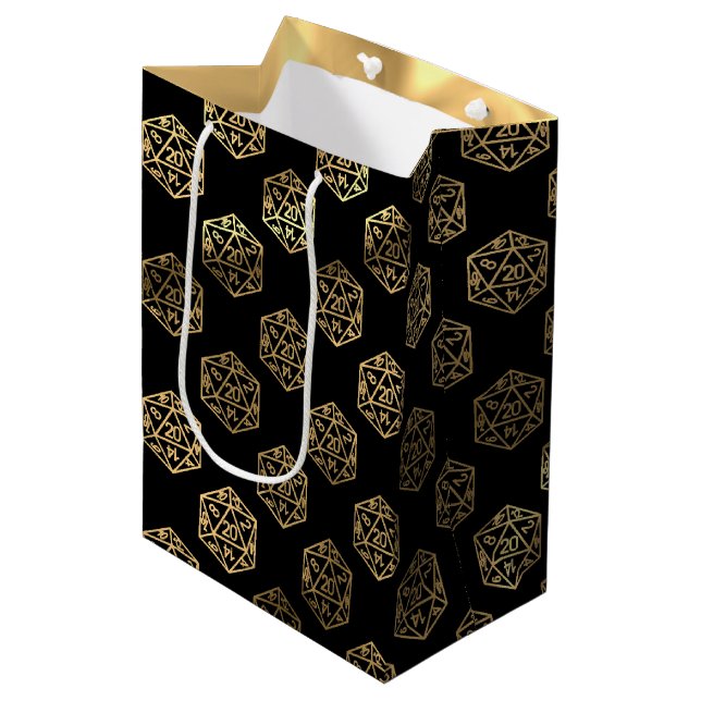 RPG Dice | Gold Fantasy Retro Tabletop PnP Gamer Medium Gift Bag (Front Angled)