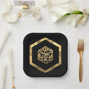 RPG Dice   Gold Fantasy Retro Tabletop PnP Gamer Paper Plate