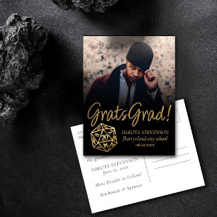 RPG Dice   Gold Fantasy Tabletop Gamer Graduation Announcement Postcard