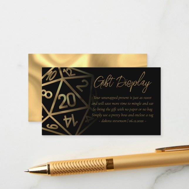 RPG Dice | Gold Fantasy Tabletop Gifts on Display Enclosure Card (Front/Back In Situ)