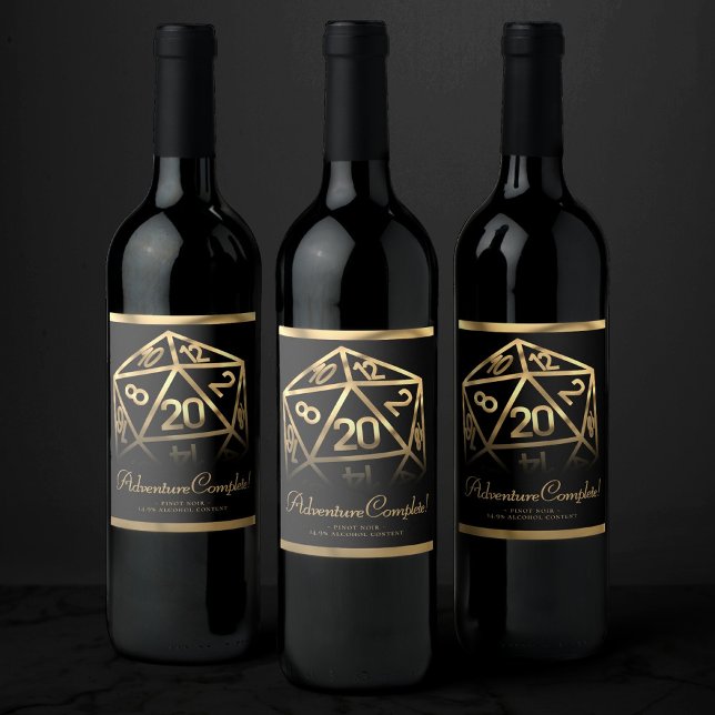 RPG Dice | Gold Fantasy Tabletop PnP Gamer Custom Wine Label (Creator Uploaded)