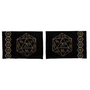 RPG Dice   Gold Fantasy Tabletop Retro PnP Gamer Pillowcase