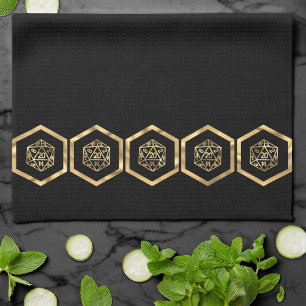 RPG Dice   Gold Fantasy Tabletop Retro PnP Gamer Tea Towel