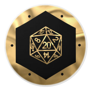 RPG Dice Gold Old School Tabletop Role Player Ceramic Knob