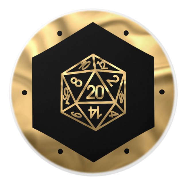 RPG Dice | Gold Old School Tabletop Role Player Ceramic Knob (Front)