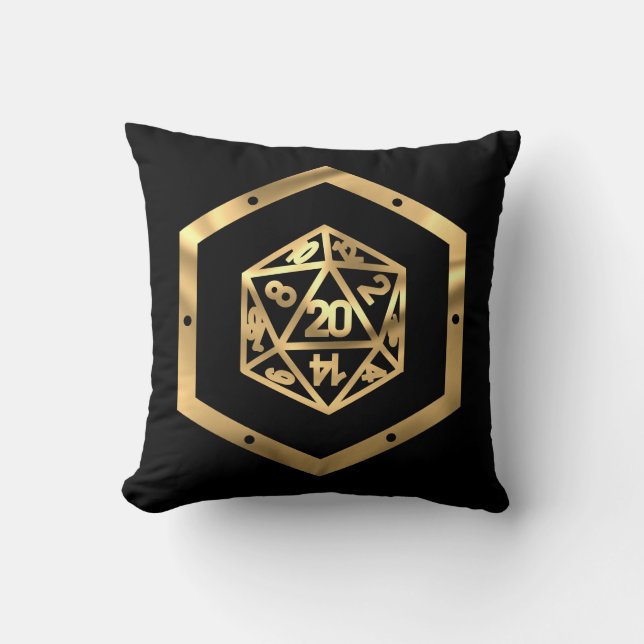 RPG Dice | Gold Old School Tabletop Role Player Cushion (Front)