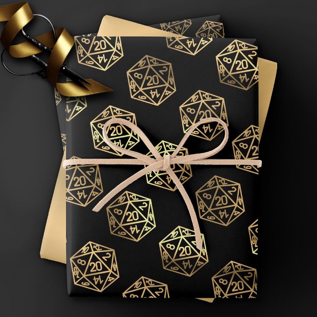RPG Dice | Gold Old School Tabletop Role Player Wrapping Paper Sheet (Creator Uploaded)