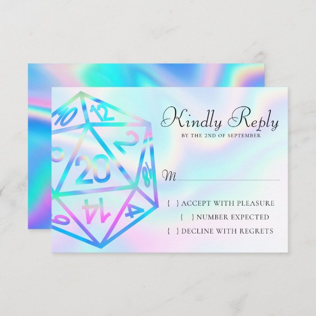 RPG Dice | Holo Fantasy Retro Tabletop PnP Gamer RSVP Card (Front/Back)