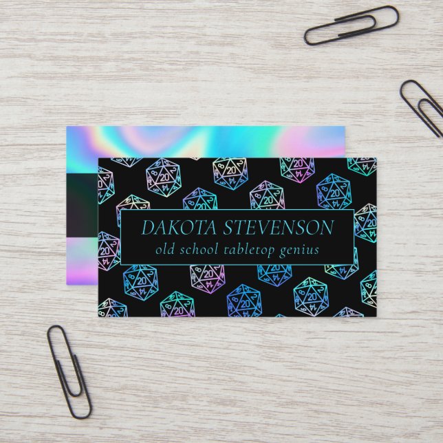 RPG Dice | Holo Fantasy Tabletop Gamer Branding Business Card (Front/Back In Situ)