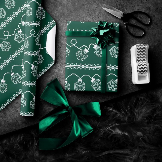 RPG Dice Lights | Green Retro Tabletop Role Player Wrapping Paper (Creator Uploaded)