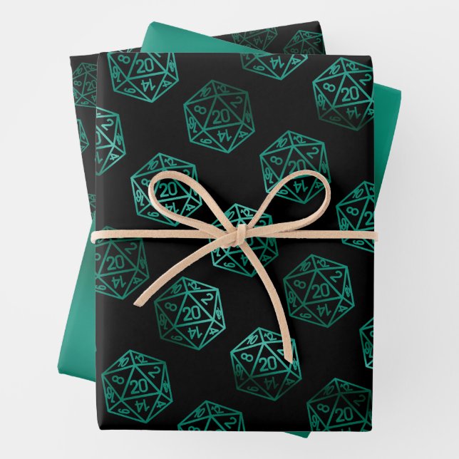 RPG Dice | Lime Green Retro Tabletop Role Player Wrapping Paper Sheet (In situ)