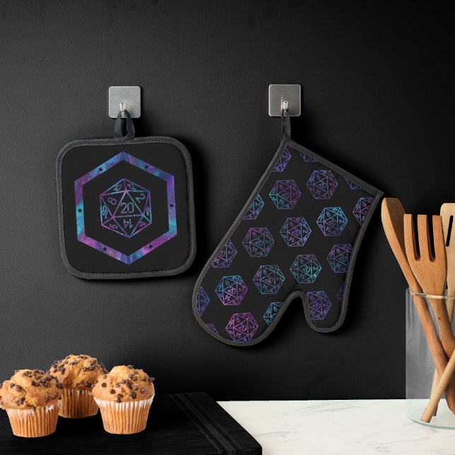 RPG Dice | Nebula Fantasy Retro Tabletop PnP Gamer Oven Mitt & Pot Holder Set (Creator Uploaded)