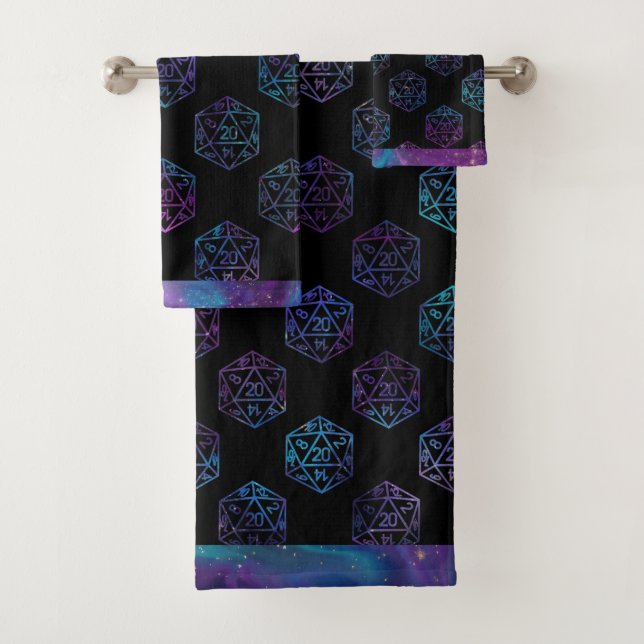 RPG Dice | Nebula Fantasy Tabletop Retro PnP Gamer Bath Towel Set (Insitu)
