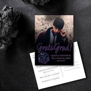 RPG Dice Nebula Tabletop Retro Gamer Graduation Announcement Postcard