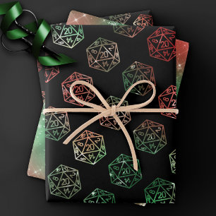 RPG Dice   Red and Green Tabletop PnP Role Player Wrapping Paper Sheet