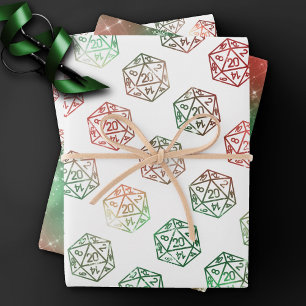 RPG Dice Red and Green Tabletop PnP Role Player Wrapping Paper Sheet
