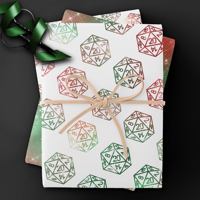 RPG Dice | Red and Green Tabletop PnP Role Player Wrapping Paper Sheet (Creator Uploaded)