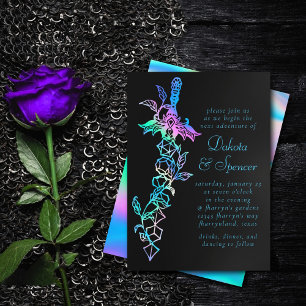 RPG Dice Sword Holo Retro Tabletop Role Player Invitation