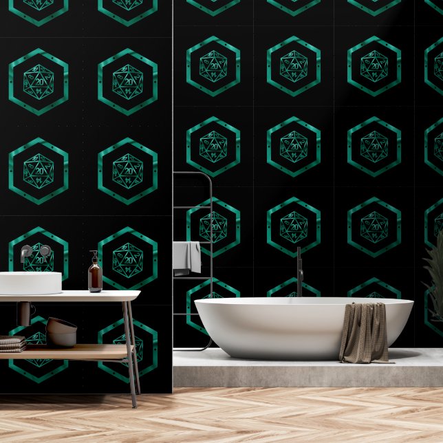 RPG Dice | Teal Green Fantasy Tabletop Retro Gamer Wallpaper (Bathroom)