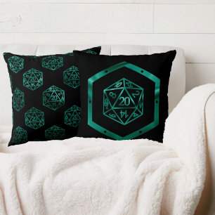 RPG Dice Teal Green Retro Tabletop Role Player Cushion