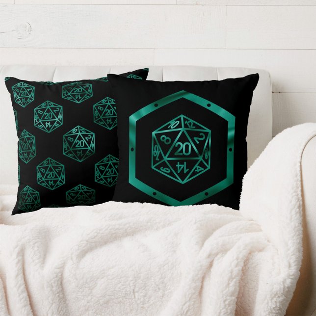 RPG Dice | Teal Green Retro Tabletop Role Player Cushion (Creator Uploaded)