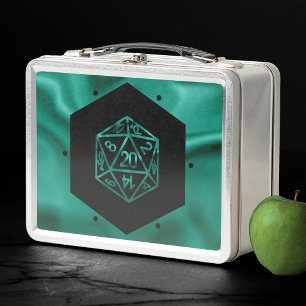 RPG Dice   Teal Green Retro Tabletop Role Player Metal Lunch Box