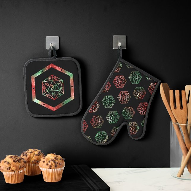 RPG Dice | XMAS Fantasy Retro Tabletop PnP Gamer Oven Mitt & Pot Holder Set (Creator Uploaded)