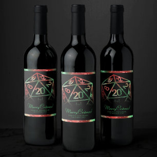 RPG Dice XMAS Fantasy Tabletop Gamer Custom Wine Label