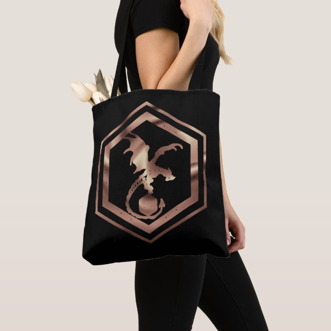 RPG Dragon | Copper Fantasy Tabletop Gamer Dice Tote Bag (Close Up)