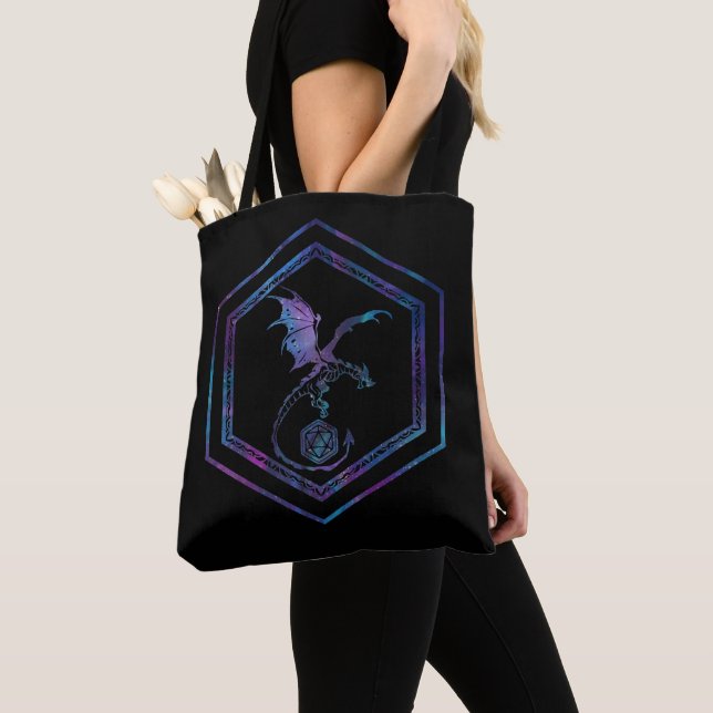 RPG Dragon | Nebula Fantasy Tabletop Gamer Dice Tote Bag (Close Up)