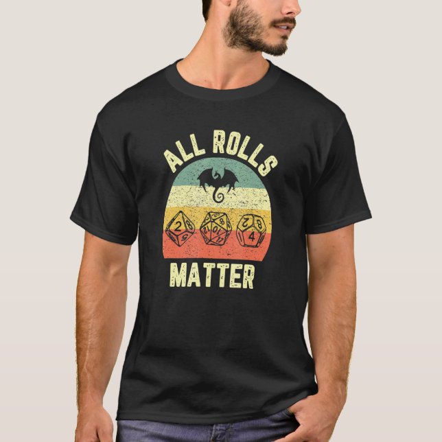 Rpg Dungeons Tabletop Gamer Dice Retro Dragon T-Shirt (Front)
