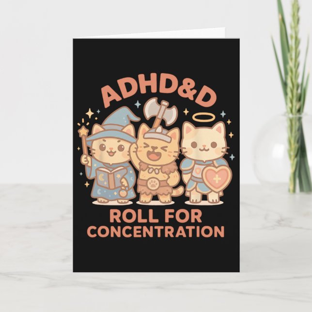Rpg Gamer Adhdandd Roll For Concentration Geek Cat Card (Front)