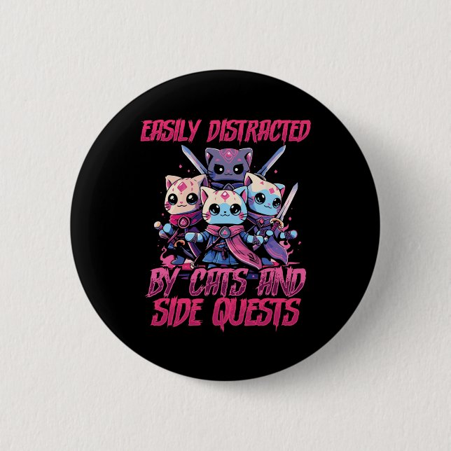 Rpg Gamer Cats Side Quest Distracted Nerdy Tableto 6 Cm Round Badge (Front)