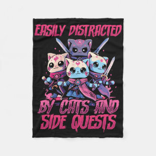 Rpg Gamer Cats Side Quest Distracted Nerdy Tableto Fleece Blanket