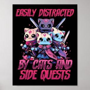 Rpg Gamer Cats Side Quest Distracted Nerdy Tableto Poster