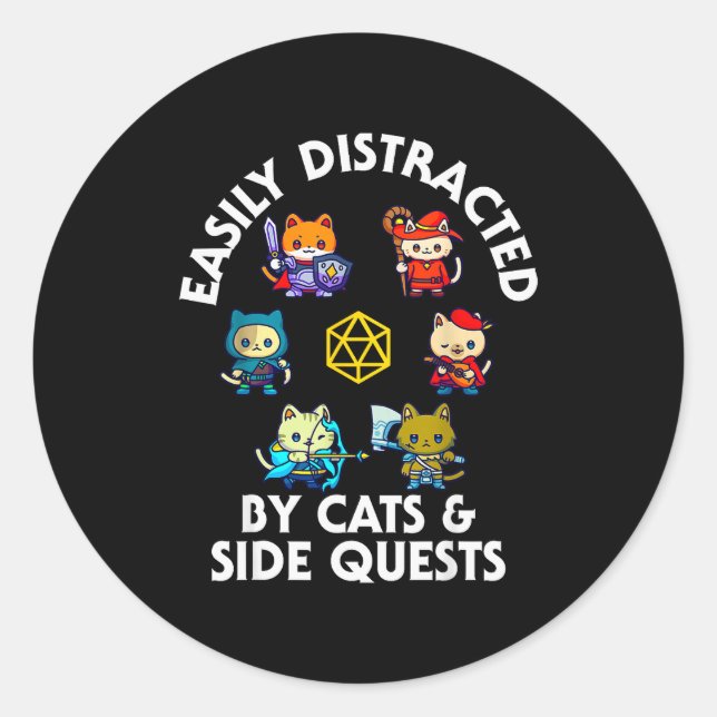 Rpg Gamer Cats Side Quest Funny Nerd Adhd Cat Men  Classic Round Sticker (Front)