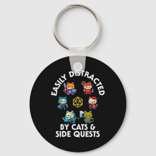 Rpg Gamer Cats Side Quest Funny Nerd Adhd Cat Men  Key Ring