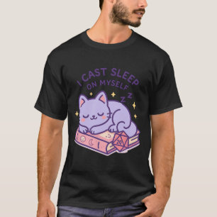 Rpg Gamer Nerdy Cat Sleeping D20 Dice For Cat Love T-Shirt
