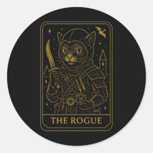 Rpg Gamer Rogue D20 Dice Nerdy Geek Cat Men Women  Classic Round Sticker