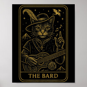 Rpg Gamer The Bard D20 Dice Nerdy Geek Cat Men Wom Poster