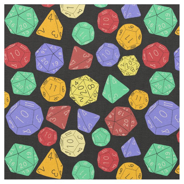 RPG Gaming Dice, Board, Fantasy Games Patterned Fabric (Close Up)