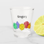 RPG Gaming Dice, Board, Fantasy Games Personalised Shot Glass<br><div class="desc">This shot glass has colourful illustrations of fantasy game style dice with 4-sided,  12-sided and 20-sided dice. Above the graphic is a spot to add a name or other custom text. Perfect for fans of different RPG games and board games.</div>