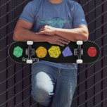 RPG Gaming Dice, Board, Fantasy Games Personalised Skateboard<br><div class="desc">This skateboard has colourful illustrations of fantasy game style dice with 4-sided,  12-sided and 20-sided dice. Below the graphic is a spot to add a name or other custom text. Perfect for fans of different RPG games and board games.</div>