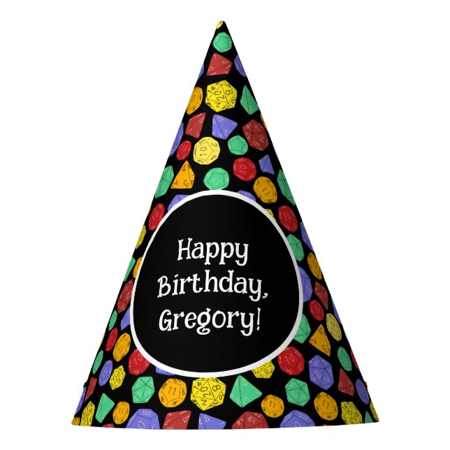 RPG Gaming Dice, Board, Fantasy Games Themed Party Hat (Front)