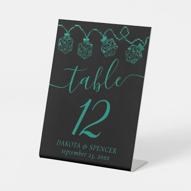 RPG Lights | Emerald Fantasy Tabletop Gamer Dice Pedestal Sign (Front)