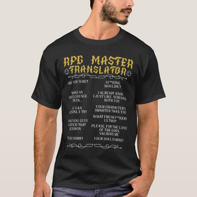 Rpg Master Translator D20 Tabletop Games Funny Rpg T-Shirt (Front)