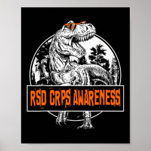 RSD CRPS Awareness Dinosaur Orange Ribbon  Poster