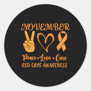 Rsd Crps Awareness Month November Peace Love Cure Classic Round Sticker