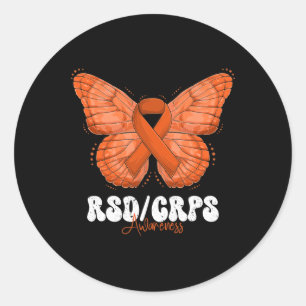 RSD CRPS Awareness Month Orange Ribbon Butterfly Classic Round Sticker