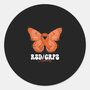 Rsd Crps Awareness Month Orange Ribbon Butterfly  Classic Round Sticker